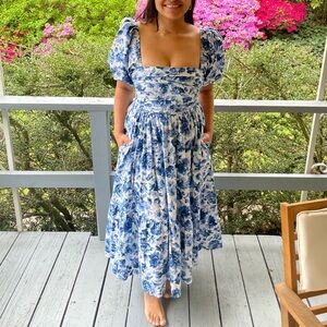 ✨Stunning Abercrombie & Fitch Poplin Midi Dress-Size XS! Blue Floral